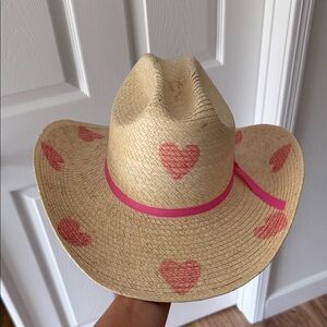 Kids Straw Cowboy Hat with Pink Hearts